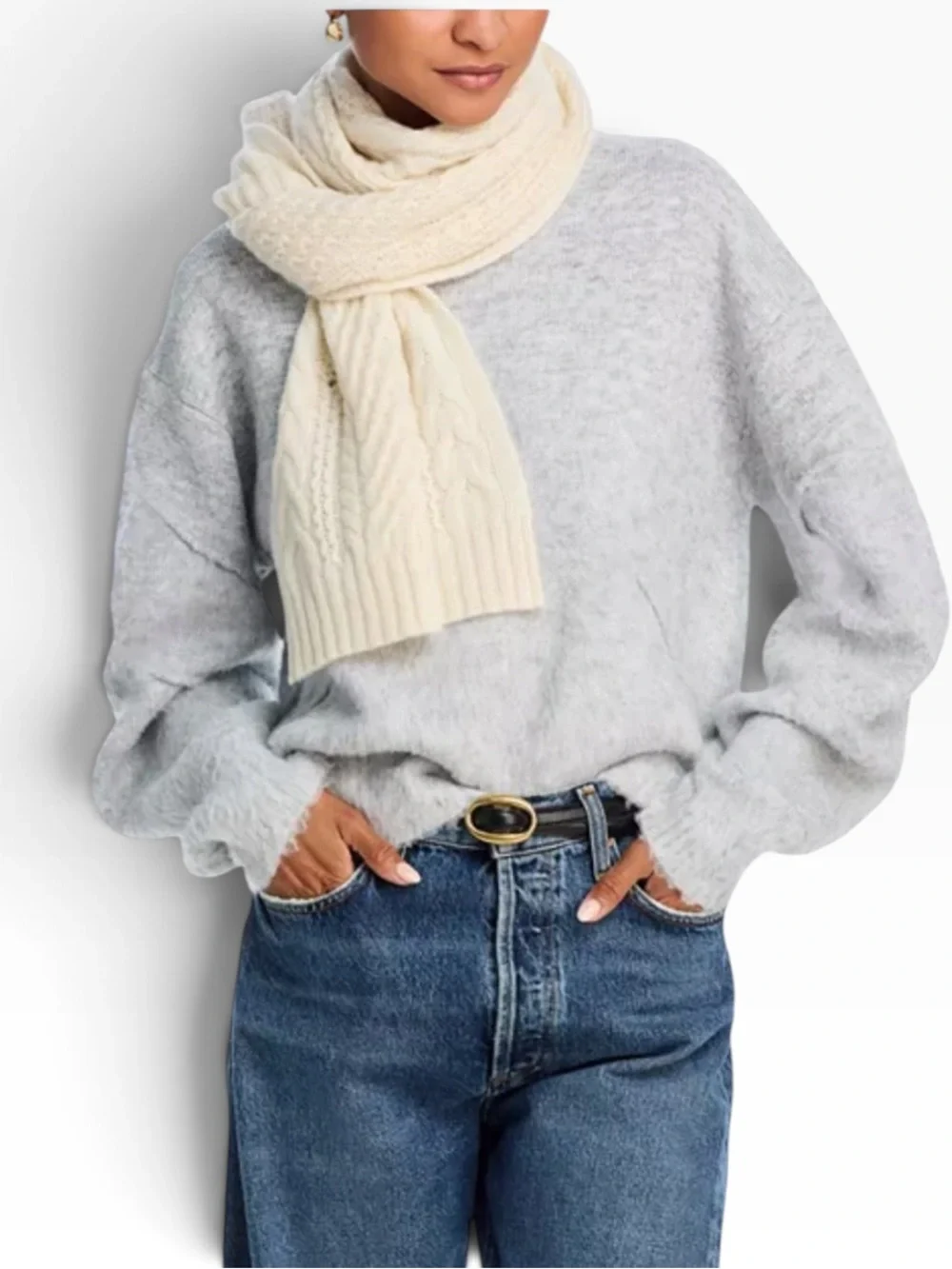 New C by Bloomingdales 100% Cashmere Quiet Luxury Cable-Knit Scarf Gift Warm